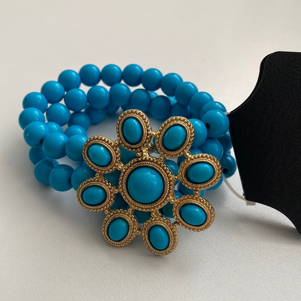 Blue Brooch Bead Stretch Bracelet Nwt!